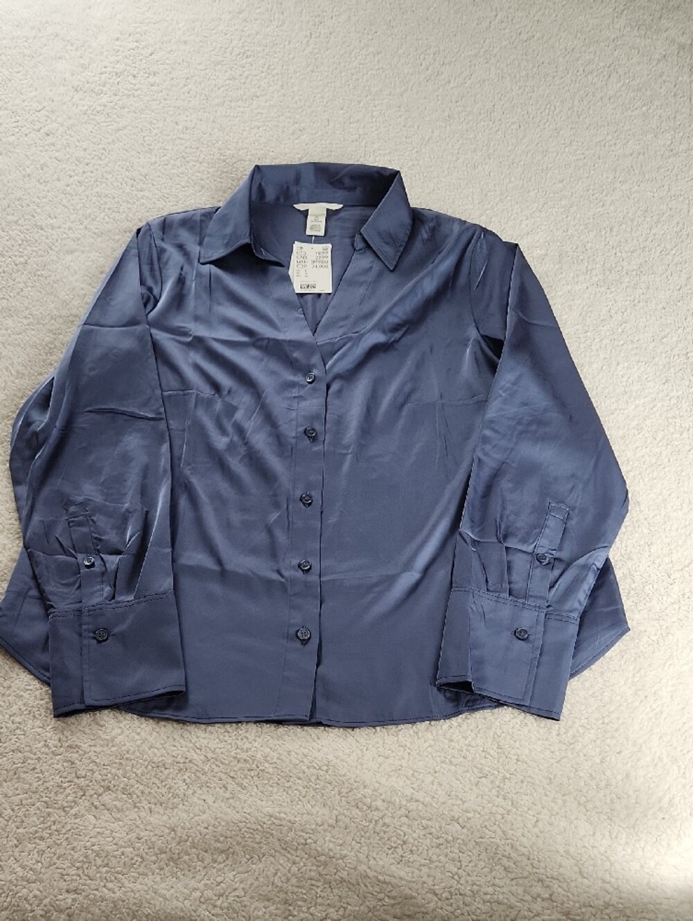 H&M Dusty Blue Satin-Feel Button-Up Blouse Large NWT - Picture 8 of 11